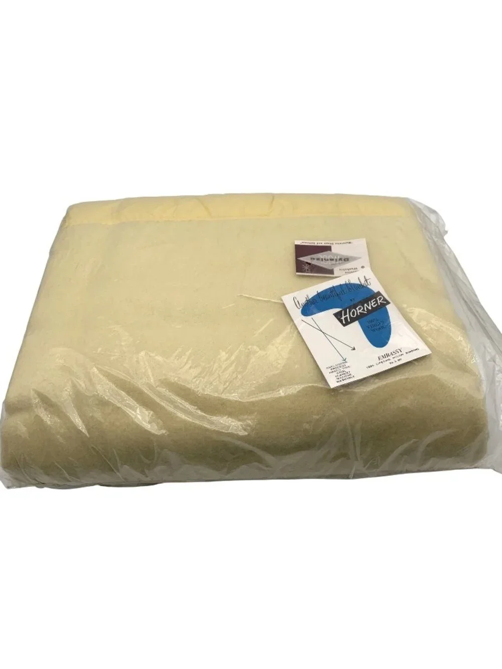 Vintage Light Yellow Satin Edge Blanket Horner 100% Virgin Wool 72
